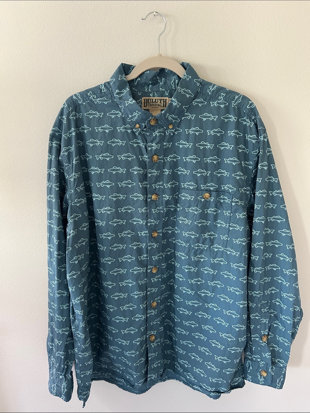 Duluth Trading Co men’s Fish-Print Long-Sleeve Button-Down Shirt size XL